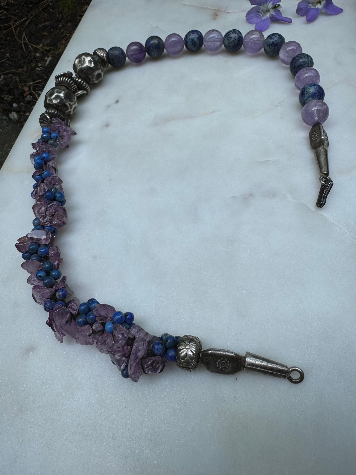 Amethyst & lapis Lazuli silver necklace