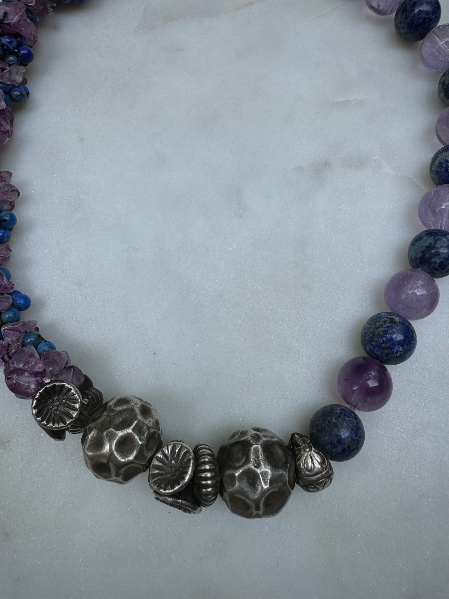 Amethyst & lapis Lazuli silver necklace