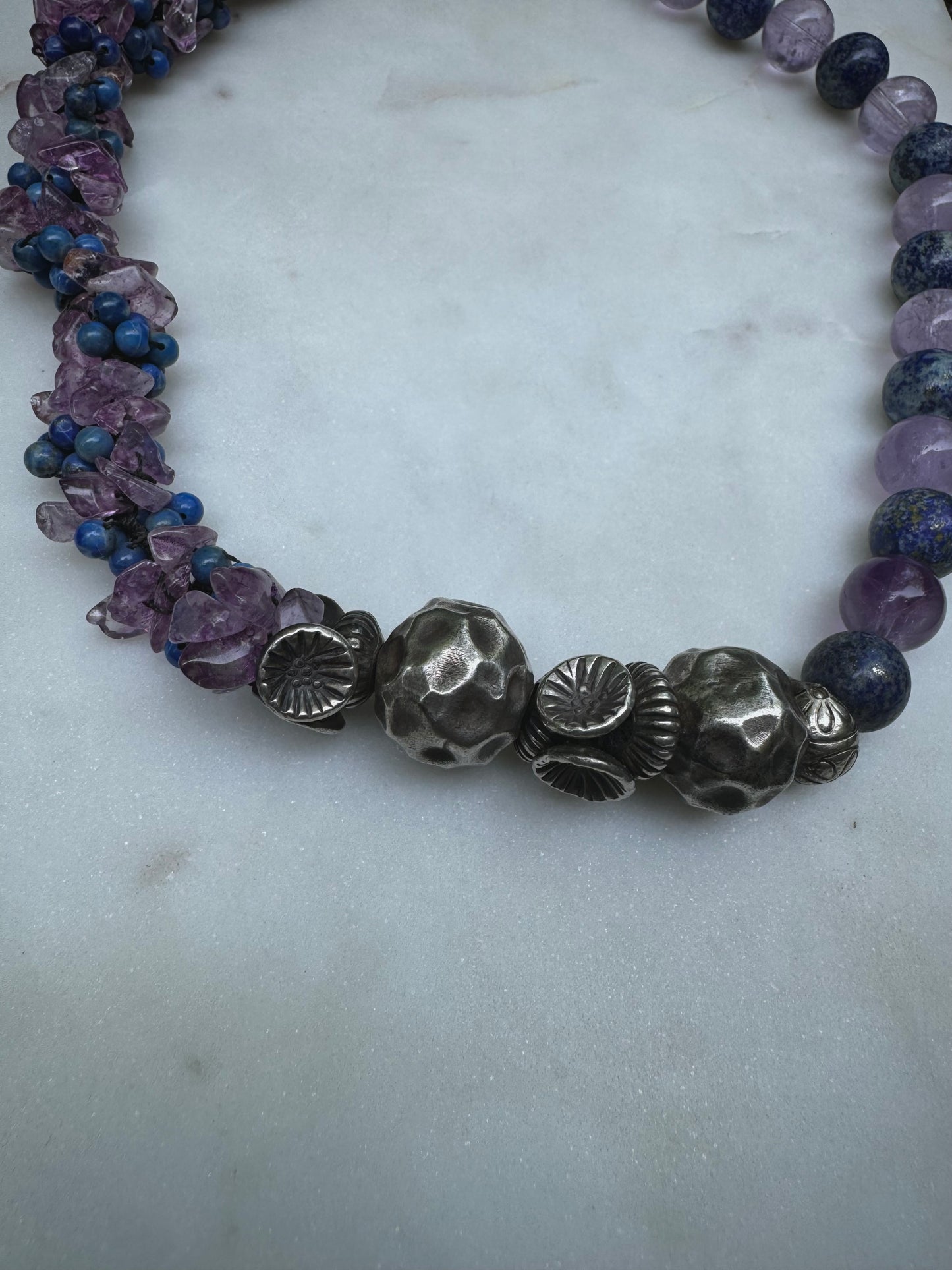 Amethyst & lapis Lazuli silver necklace