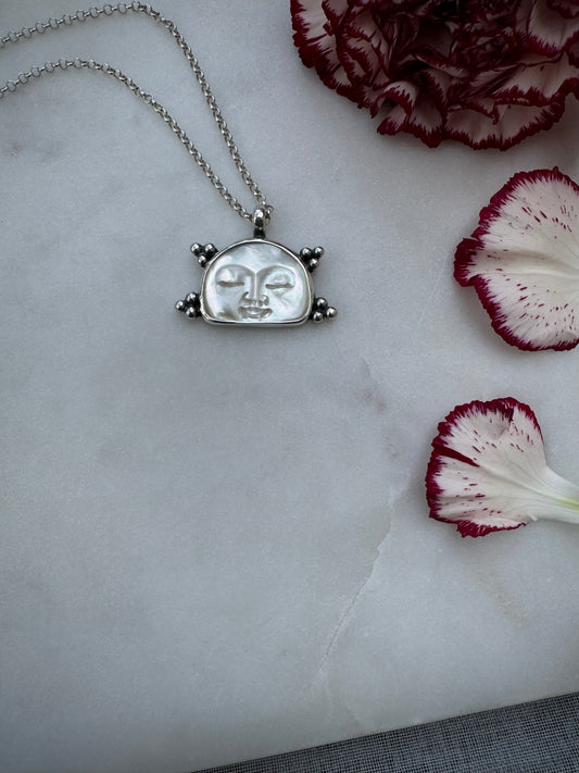 Mother of pearl moon face necklace