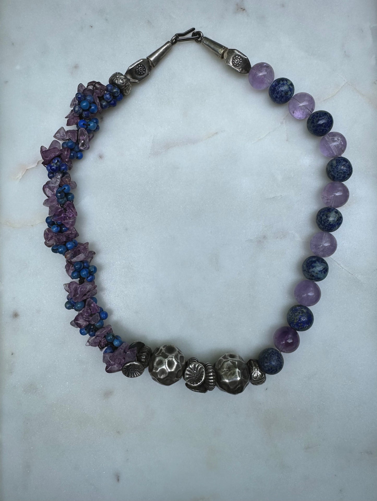 Amethyst & lapis Lazuli silver necklace