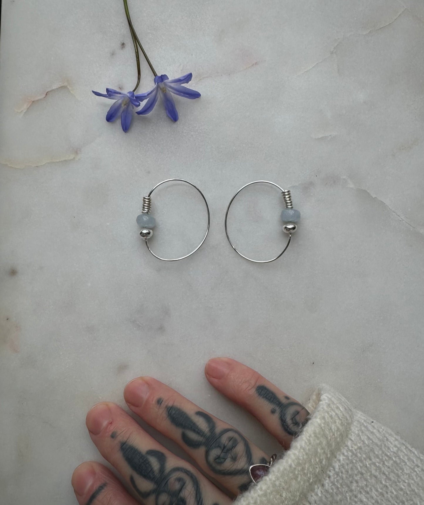 Silver earrings with aquamarine