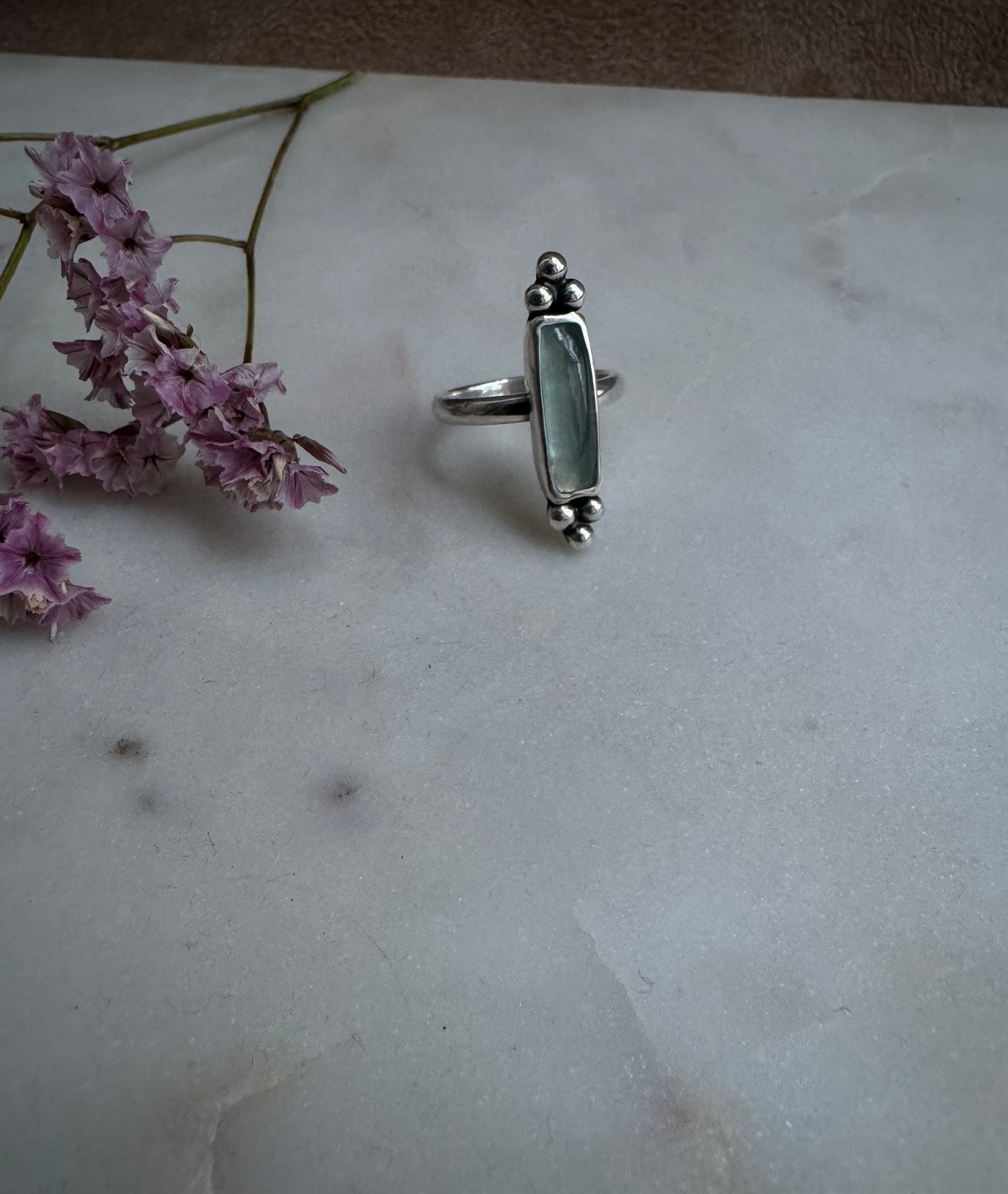 Silver ring with aquamarine