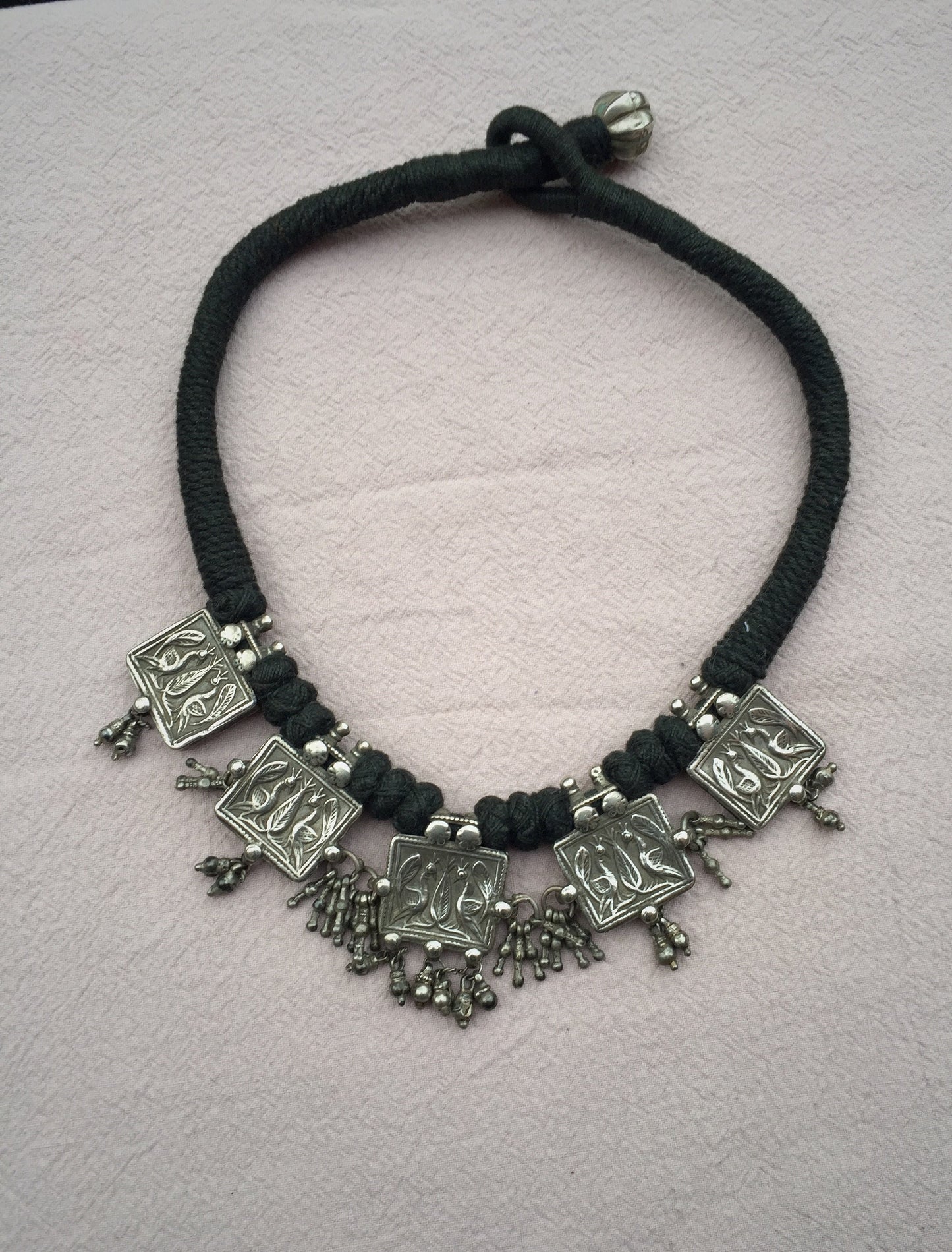Vintage silver PEACOCK necklace from gypsy tribes of Rajasthan India