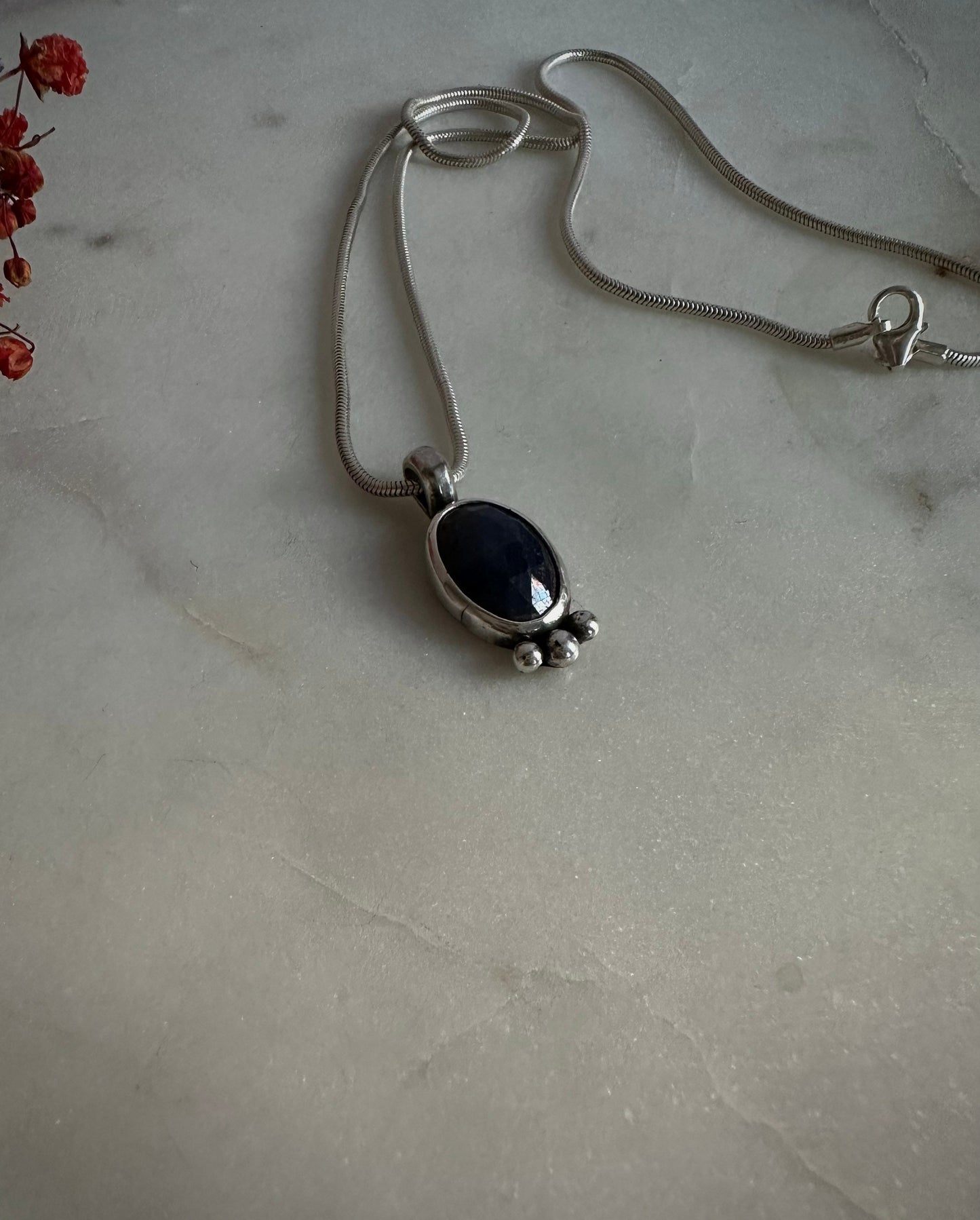 Rose cut lapis lazuli sterling silver necklace
