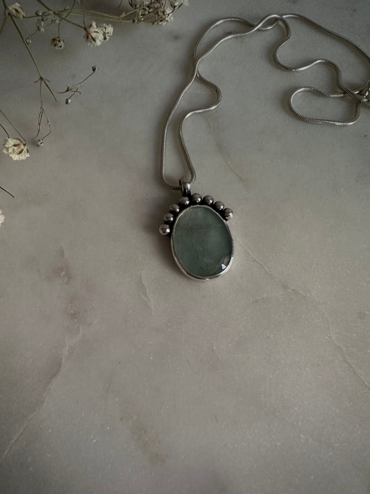 Rose cut aquamarine sterling silver necklace